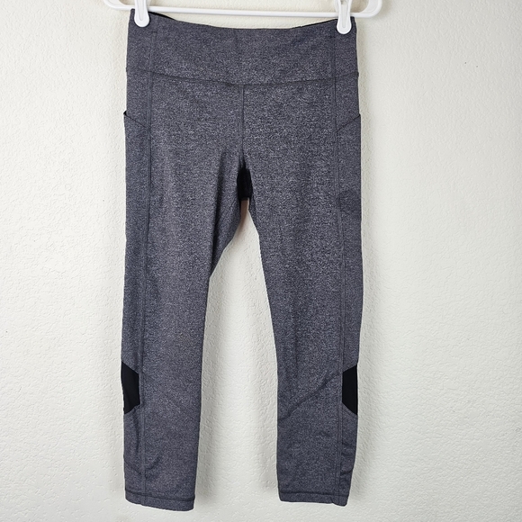 Lululemon Pace Rival Crop 22” Heathered Black Gray Size 6 Mesh Panels + Pockets - Picture 4 of 14
